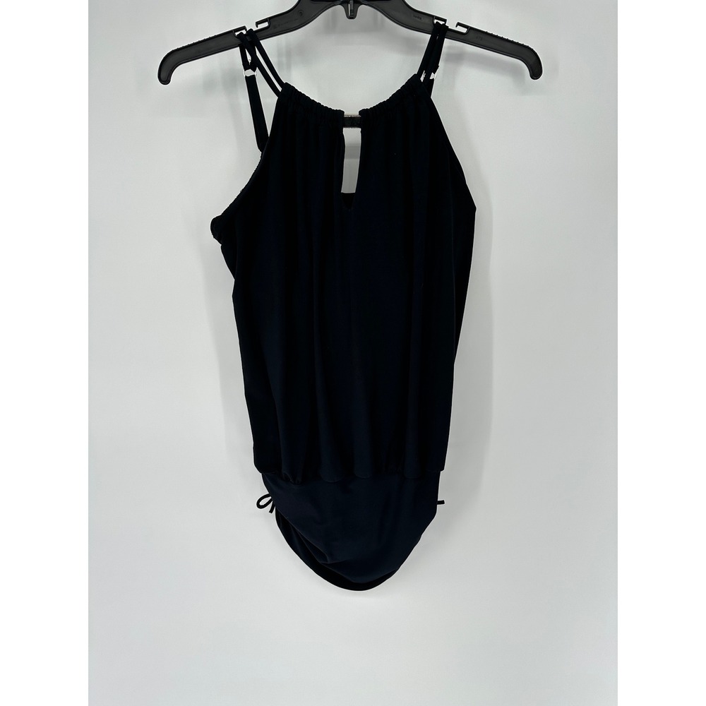 MagicSuit Black Halter Neck One Piece Swimsuit Ruched Side Tie Size 14